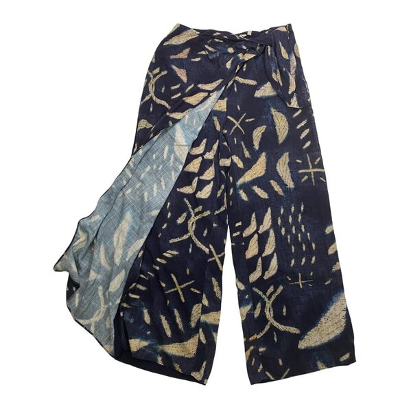 Soft Surroundings linen wide leg Wrap Pants Size 10 Navy Abstract artsy print - Picture 1 of 11